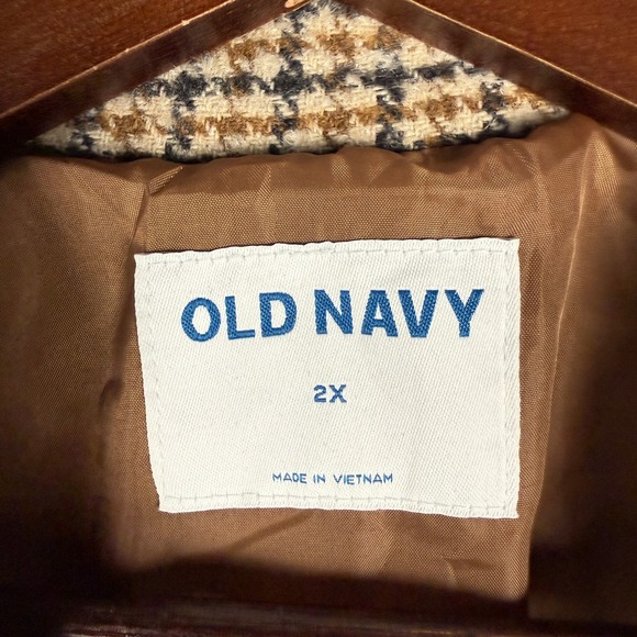 NEW Old Navy Womens 2X Houndstooth Wool Blend Coat Brown Tan Plaid Overcoat - Picture 5 of 14